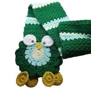Handmade Owl Scarf Long Knit Crochet Green Blue‎ 72 Inch Buttons Adult Winter